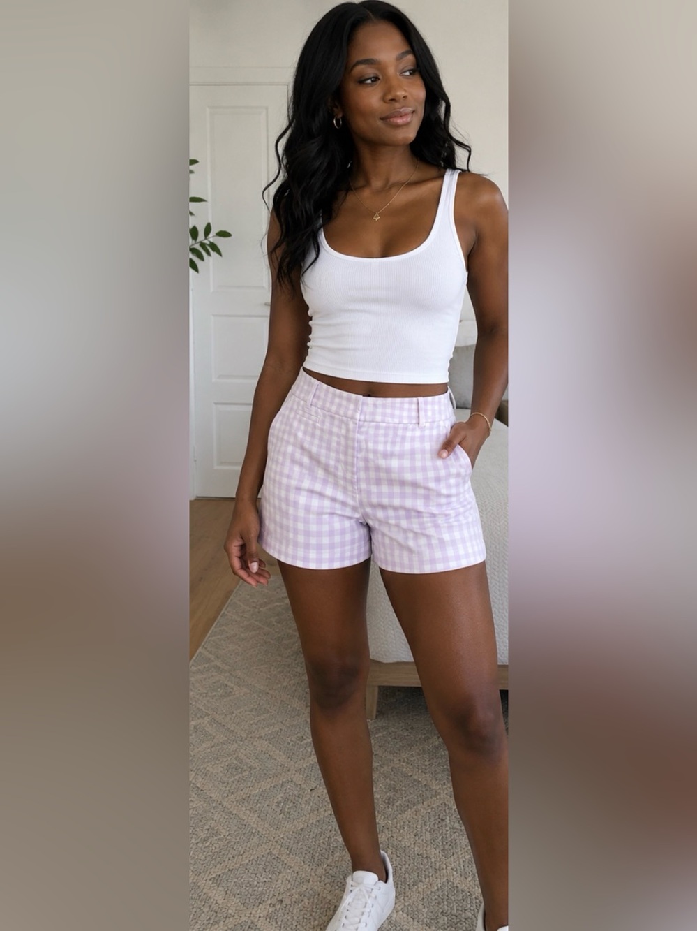 Ann Taylor The Metro Short Lilac Gingham Women’s High-Rise Bermuda Shorts Size 0